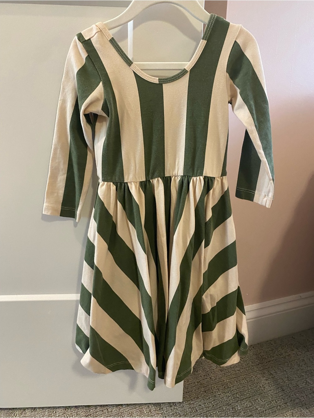 Alice and Ames Green and Cream Striped Long-Sleeve Twirl Dress - size 5